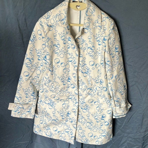 Coach: White & Blue Bubble Print Coat- Spring- 100% cotton - Picture 1 of 16